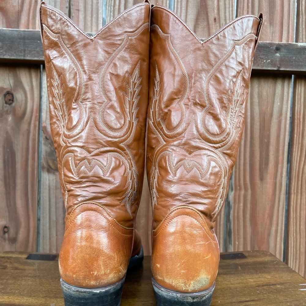 Vintage 1990’s Larry Mahan’s Brown Leather Cowboy Boots cognac leather - Picture 5 of 16